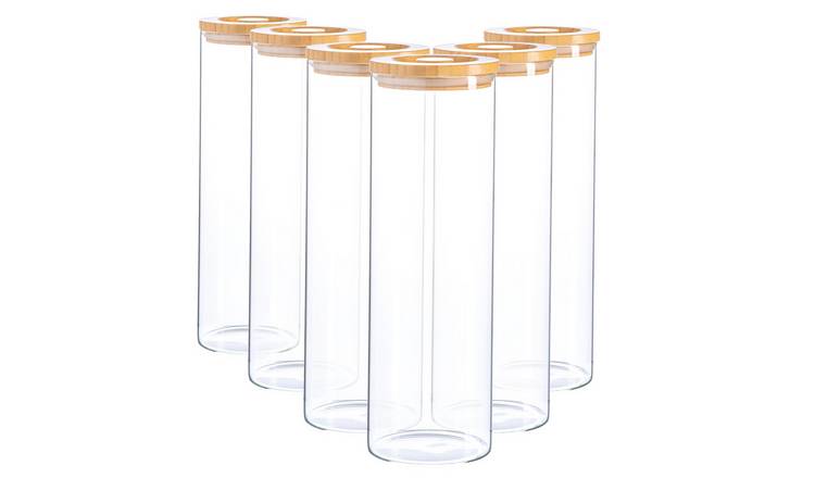 Argon Tableware Glass Storage Jars with Wooden Lids - Pack of 6