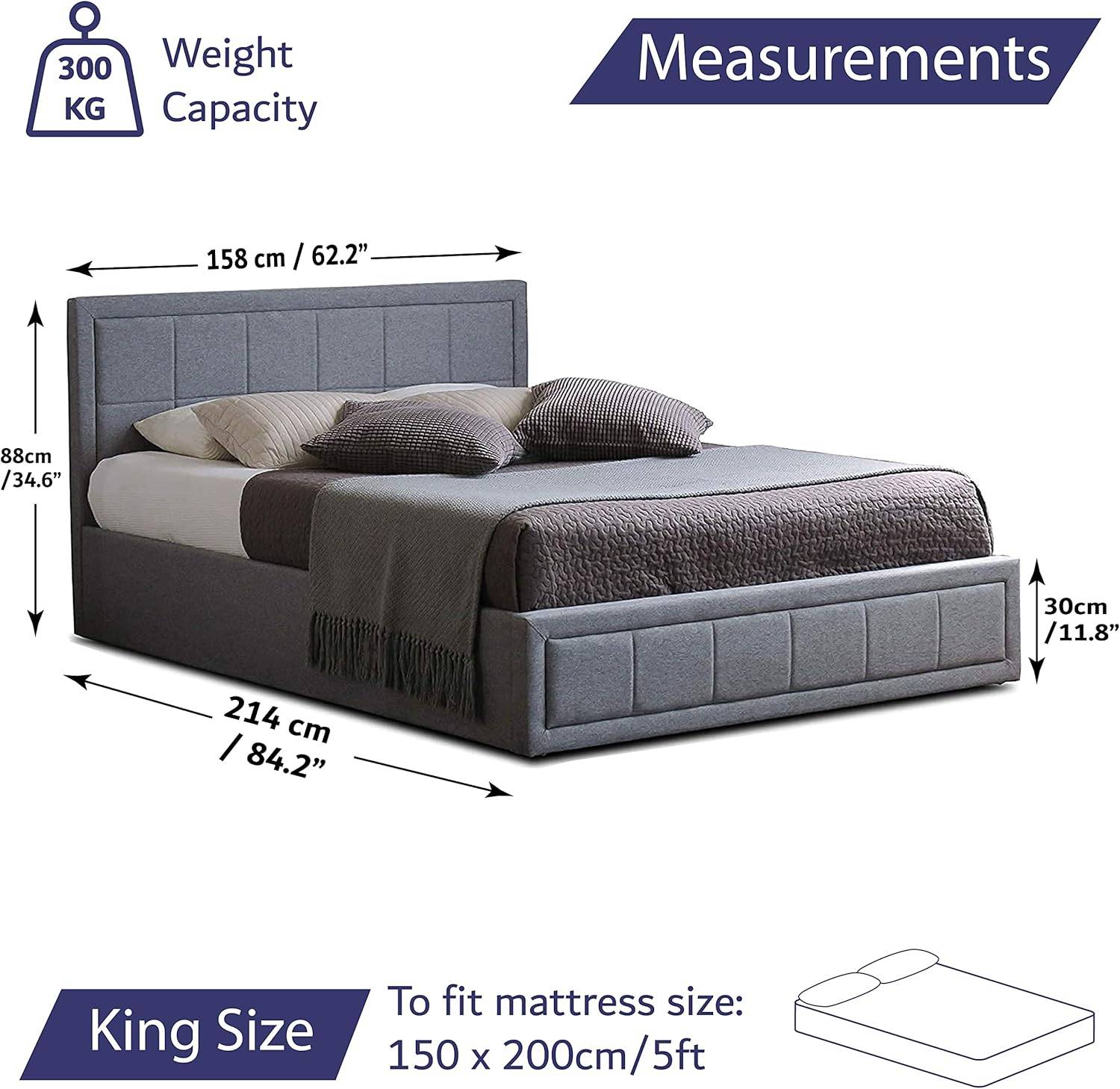 Home Treats King Size 5ft Ottoman Bed With Hybrid Mattress - Grey - Image 9