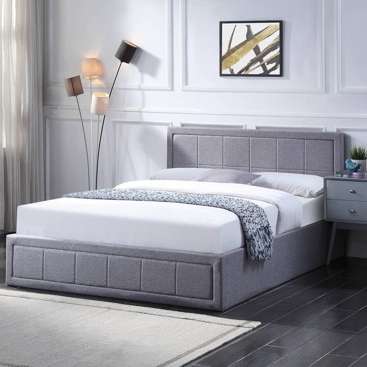 Home Treats King Size 5ft Ottoman Bed With Hybrid Mattress - Grey - Image 1