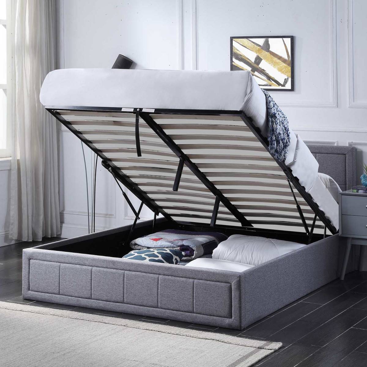 Home Treats King Size 5ft Ottoman Bed With Hybrid Mattress - Grey - Image 2