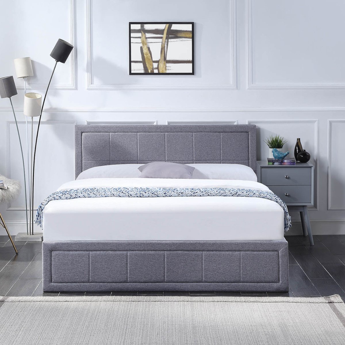 Home Treats King Size 5ft Ottoman Bed With Hybrid Mattress - Grey - Image 3