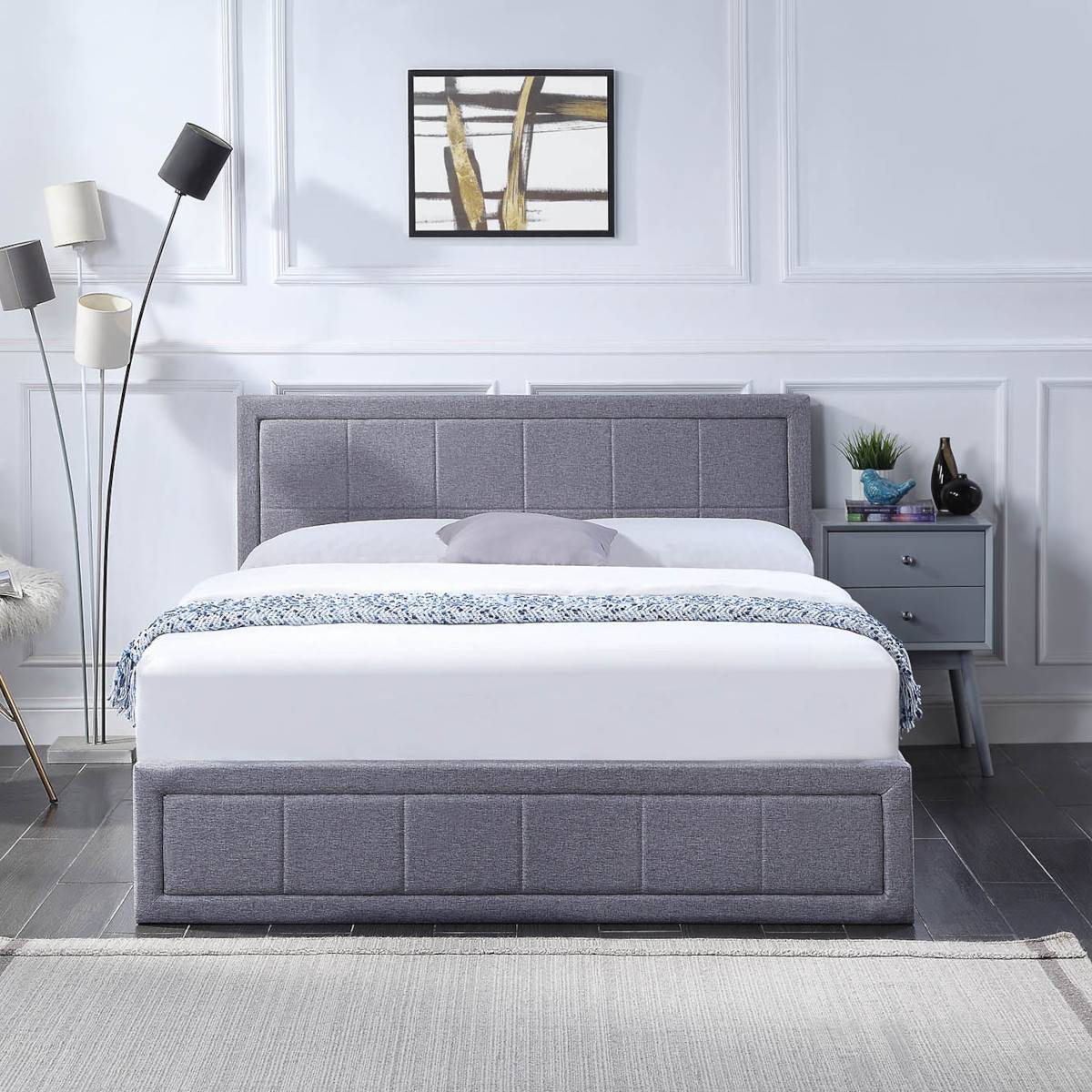 Home Treats King Size 5ft Ottoman Bed With Hybrid Mattress - Grey - Image 3