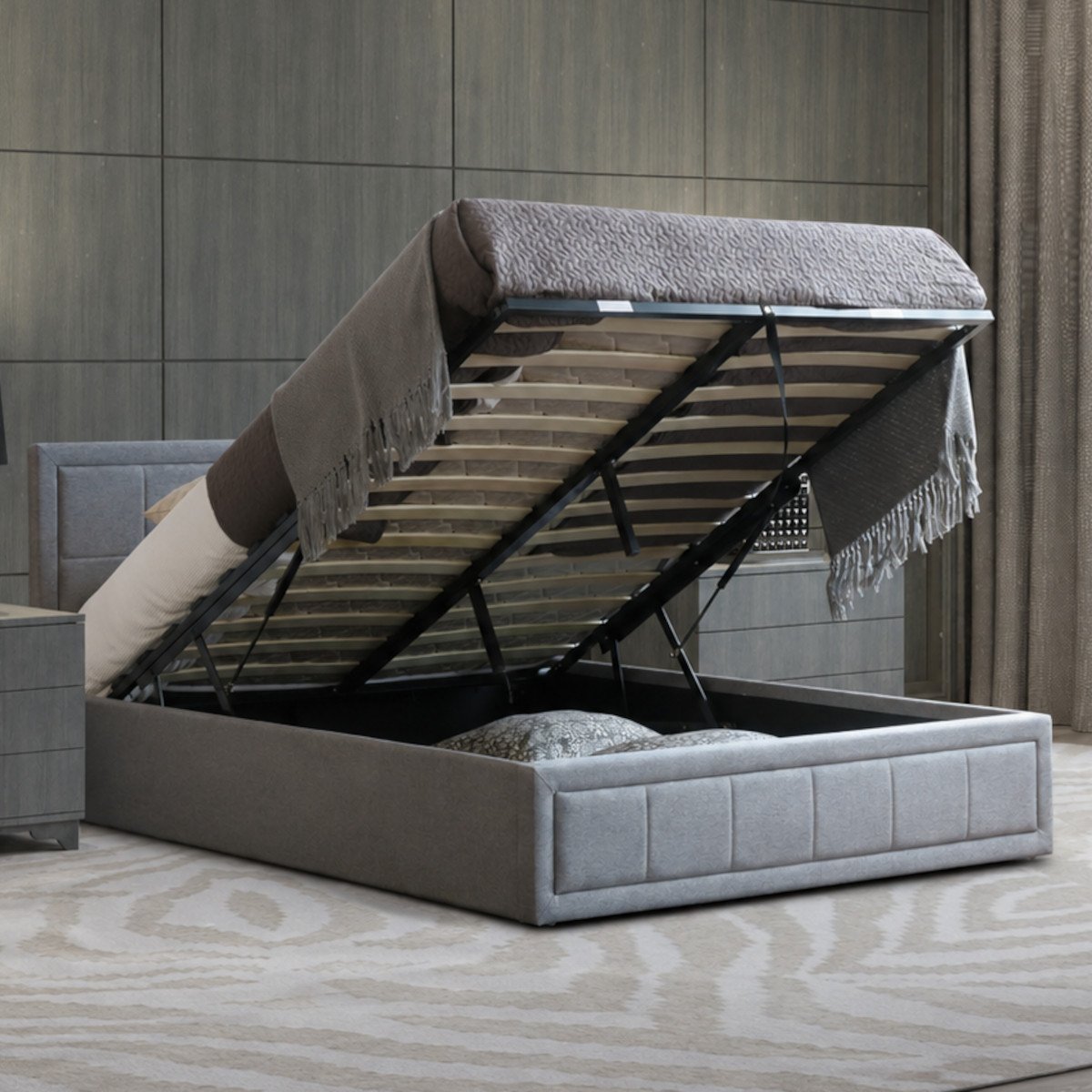 Home Treats King Size 5ft Ottoman Bed With Hybrid Mattress - Grey - Image 4