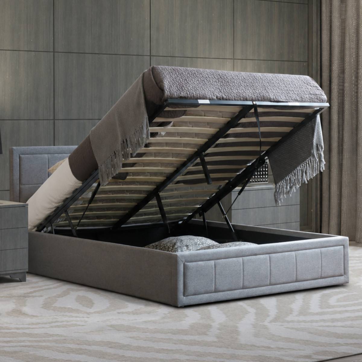 Home Treats King Size 5ft Ottoman Bed With Hybrid Mattress - Grey - Image 4