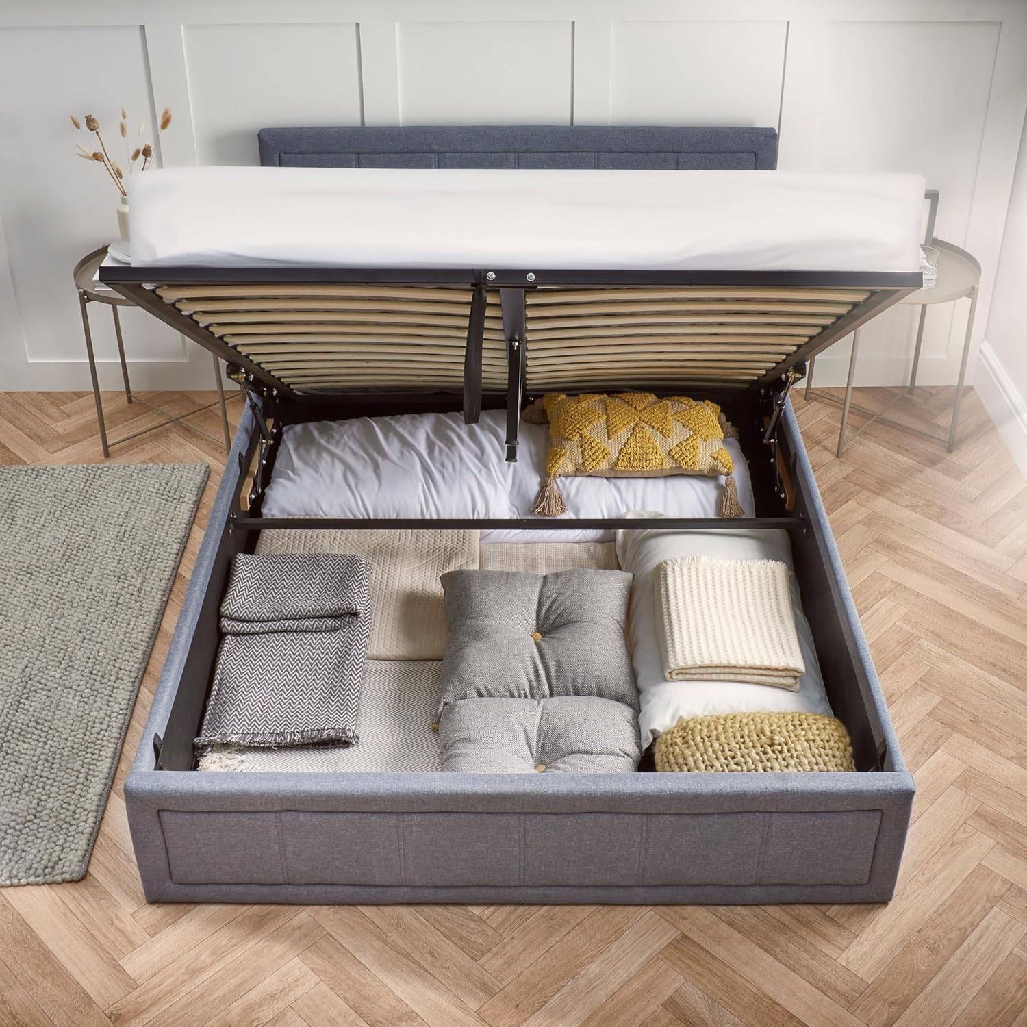 Home Treats King Size 5ft Ottoman Bed With Hybrid Mattress - Grey - Image 6