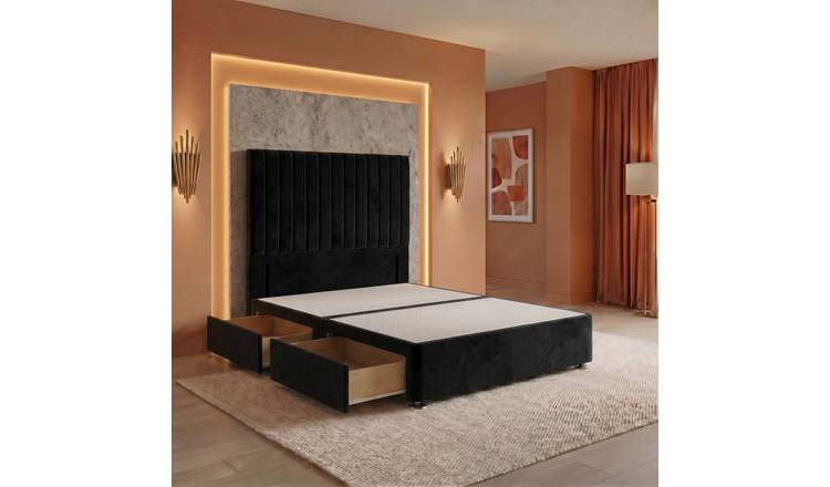 Somnior Heritage Velvet Divan Base 2 Draw 54" Headboard - Black/Small Single