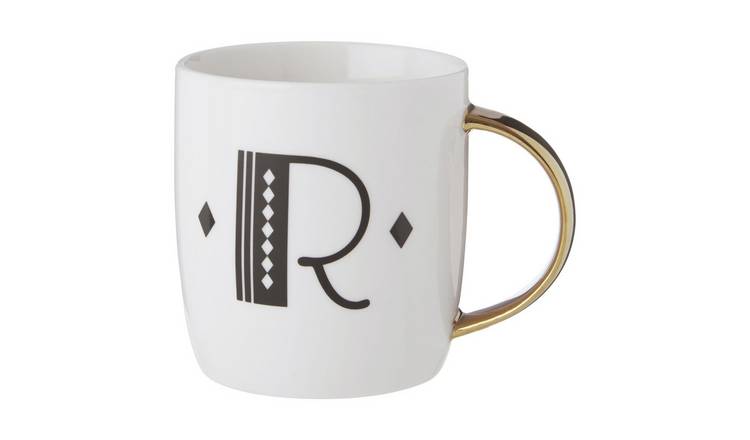 Orsina Diamond Deco R Monogram Mug – White