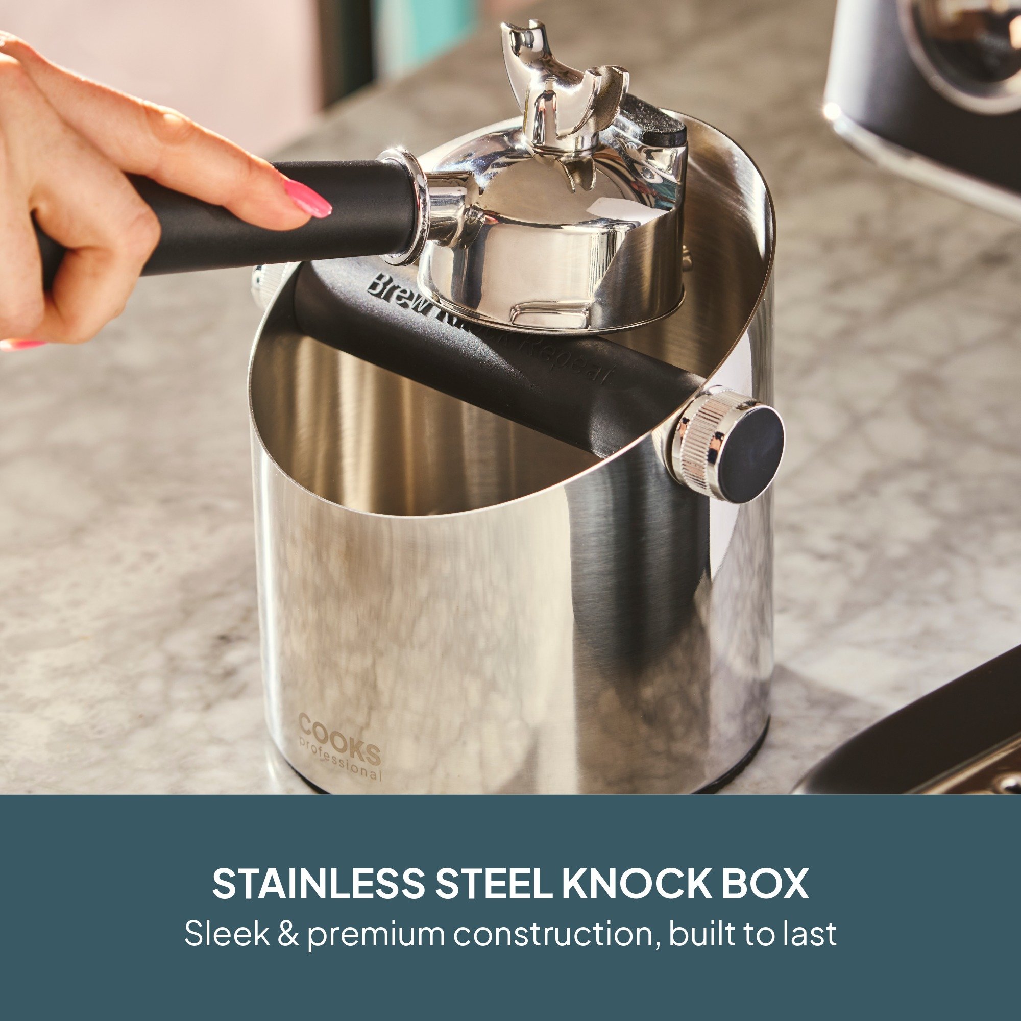 Cooks Professional Steel Espresso Knock Box - Silver - Image 2