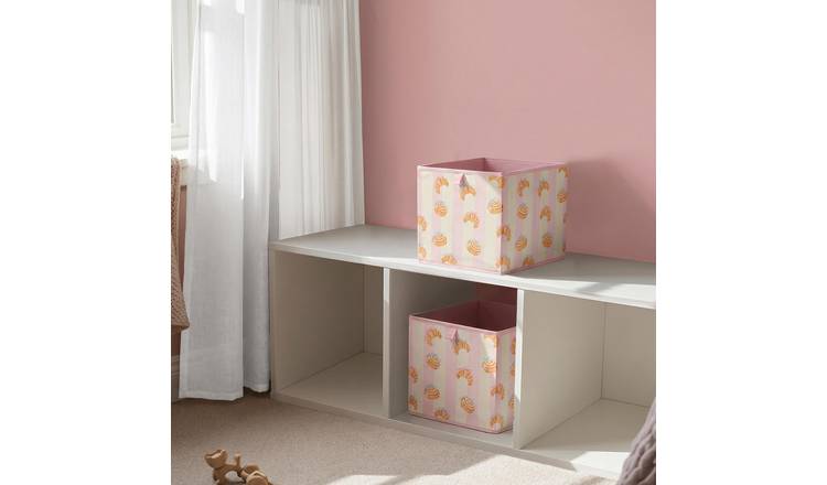 OHS Kids Croissant Print Cube Storage Boxes - Pink/White - 2 Pack