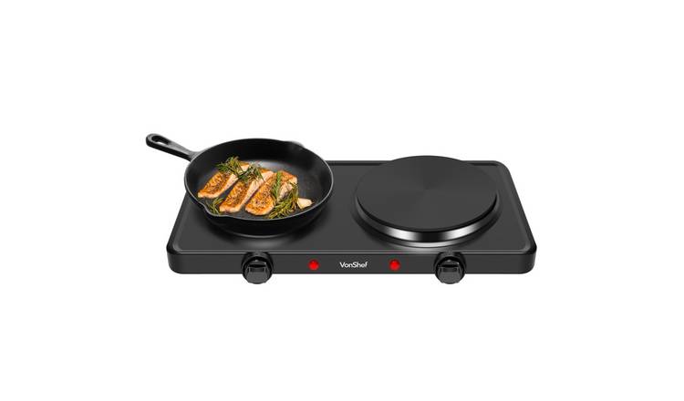 VonShef 2500W Double Hot Plate Hob - Black