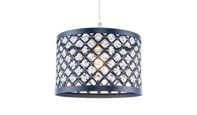 Happy Homewares Midnight Blue Ornate Matte Metal Pendant Shade - 25cm