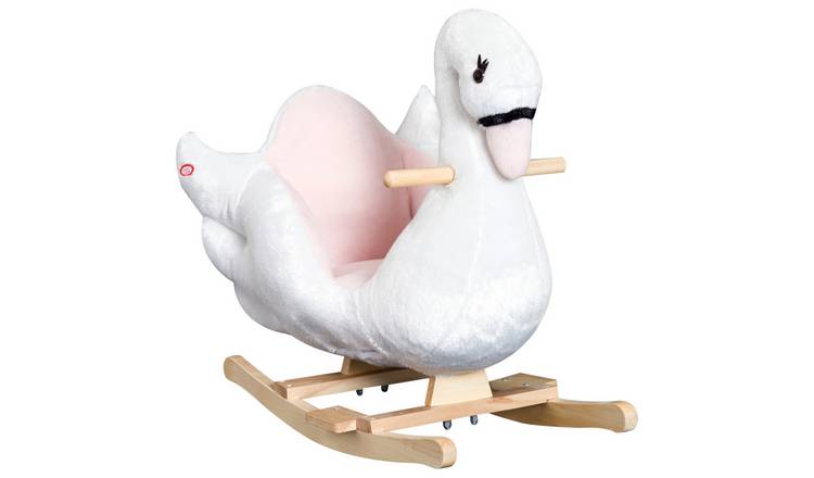 HOMCOM Plush Swan Musical Rocking Horse for Ages 18 Months+ - White