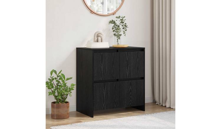 Walplus Engineered Wood 4 Door Sideboard - Black Ash - 70 x 41 x 75 cm
