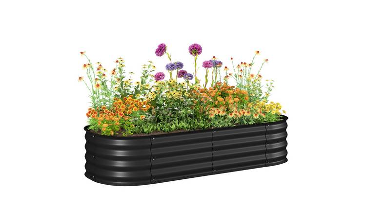 Outsunny Medium Metal Elevated Planter Box with Safety Edging - Black
