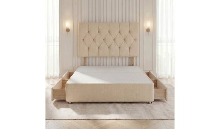 Somnior Chester Linen Small Double 4 Drawer Divan Bed with Headboard - Beige