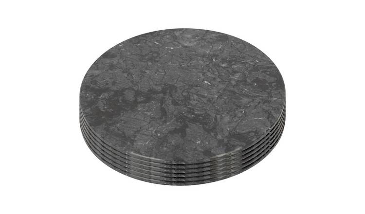 Argon Tableware Round Marble Placemats Pack of 6 - Black