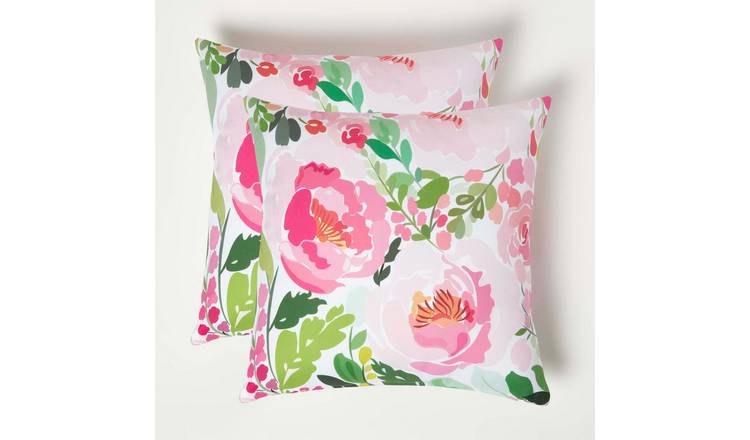 Homescapes Pack of 2 Pink Peony Outdoor Cushions - Pink