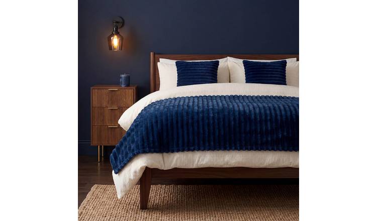 OHS Faux Fur Thick Rib Blanket Throw 125 x 150cm - Navy