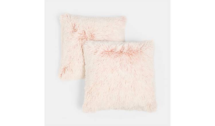 OHS 2 Pack Two Tone Fluffy Cushion Covers 45 x 45cm - Blush