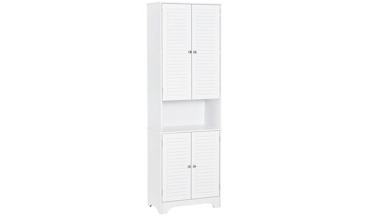 HOMCOM Tall Freestanding Bathroom Cabinet Retro Shutters with 3 Shelves - White