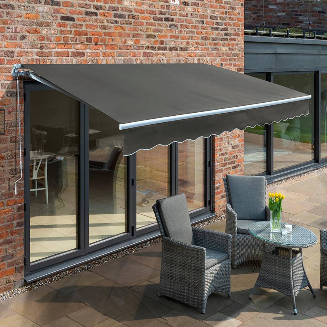 Primrose Awnings 3.0m x 2.5m Retractable Manual Awning Patio Canopy - Charcoal - Image 1