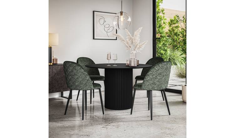 Furniture Online Arlo Raye Black Top w Blk Legs Dining Table & 4 Green Chairs