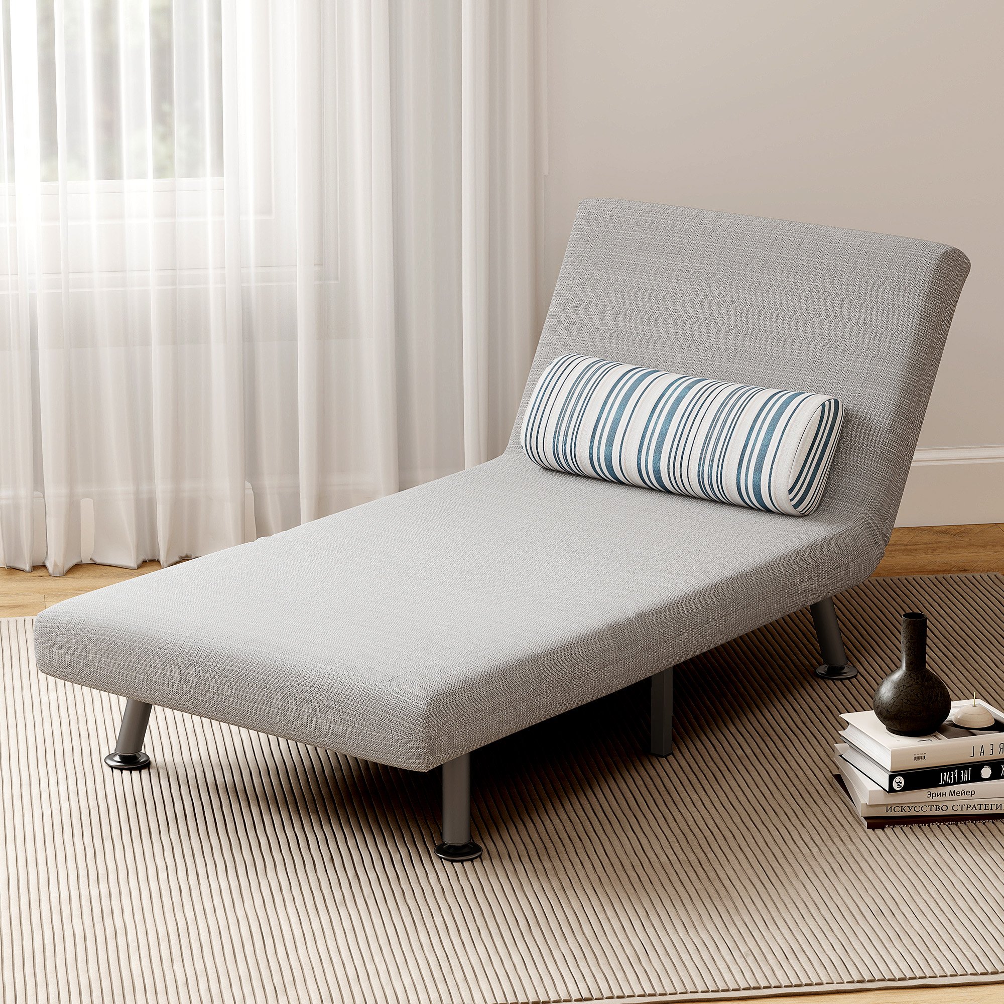 HOMCOM 3 in 1 Linen Fabric Adjustable Sofa for Living Room - Light Grey - Image 3