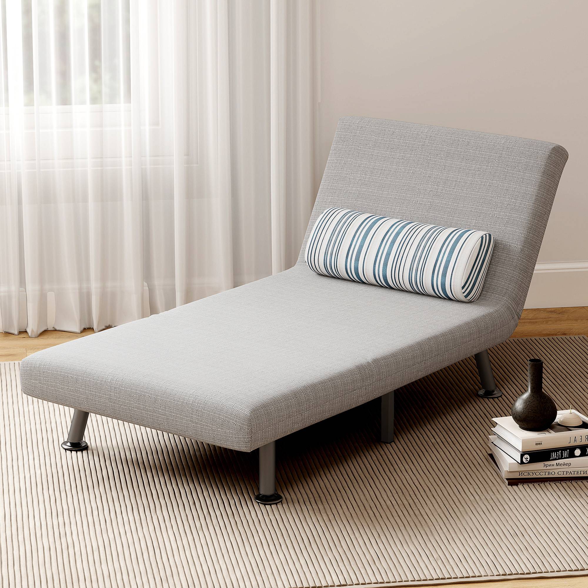 HOMCOM 3 in 1 Linen Fabric Adjustable Sofa for Living Room - Light Grey - Image 3