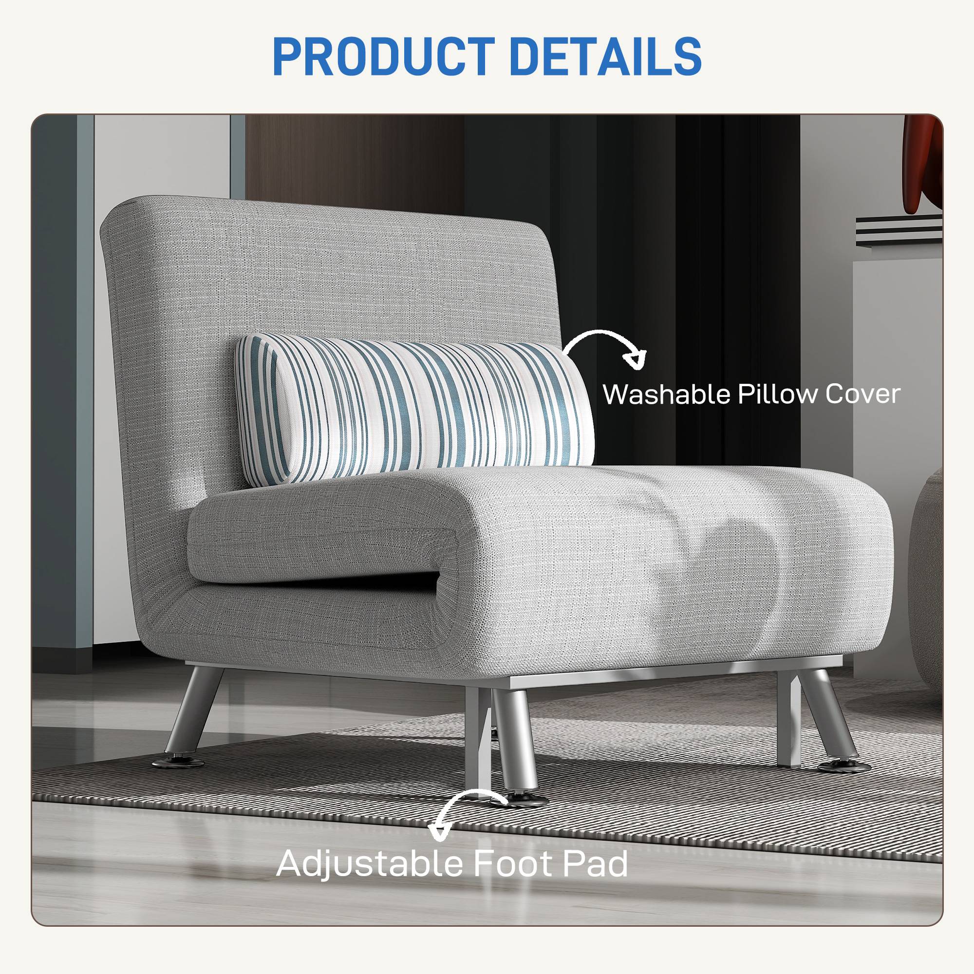 HOMCOM 3 in 1 Linen Fabric Adjustable Sofa for Living Room - Light Grey - Image 6