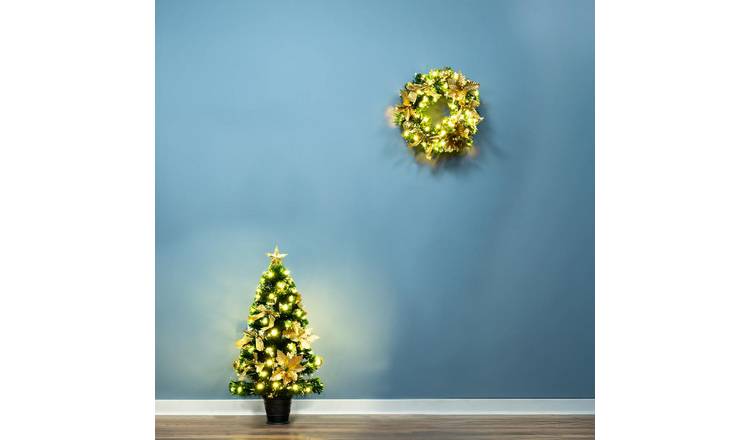 Christmas Tree World 3ft Gilded Poinsettia Fir Fibre Optic Tree