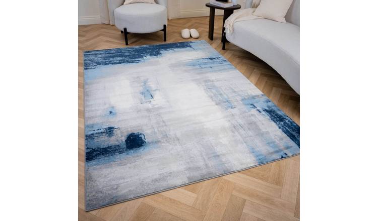 The Rugs Navy Elaris Abstract Brushstroke Distressed Rug - 120 x 170cm