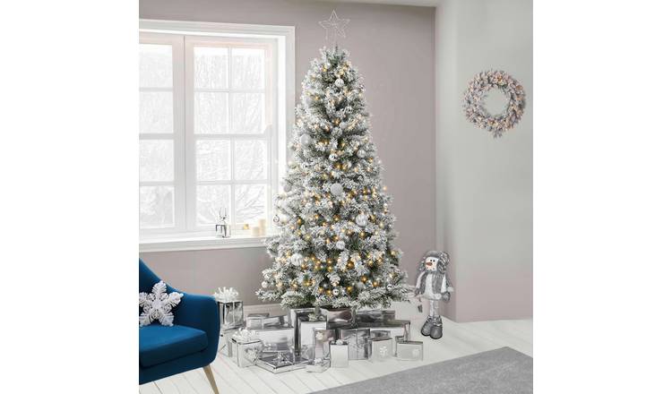 Neo Direct 7ft Flocked Scandinavian Spruce Fir Christmas Tree - Green