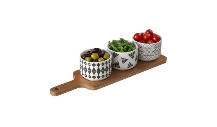 Orsina Soiree Serving Board With Patterned Dishes - Two Tone