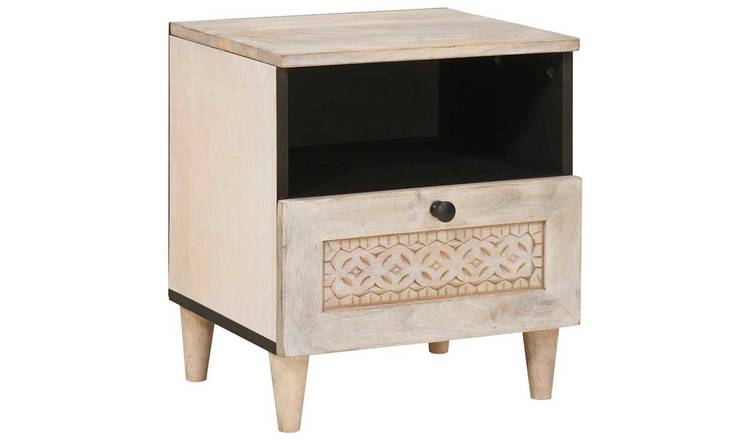 Walplus 1 Drawer Wood Bedside Cabinet 1 Shelf - White - 40 x 33 x 46 cm