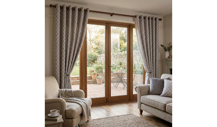 Luxury Living Geometric Eyelet Lined Curtains 229cm x 229cm - Latte