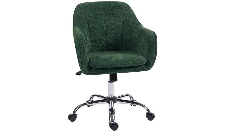 HOMCOM Snow Flannel Swivel Desk Chair with Tub Back Living Room - Dark Green