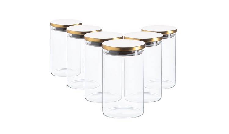 Argon Tableware Scandi Storage Jars with Metallic Lids- Gold - Set of 6