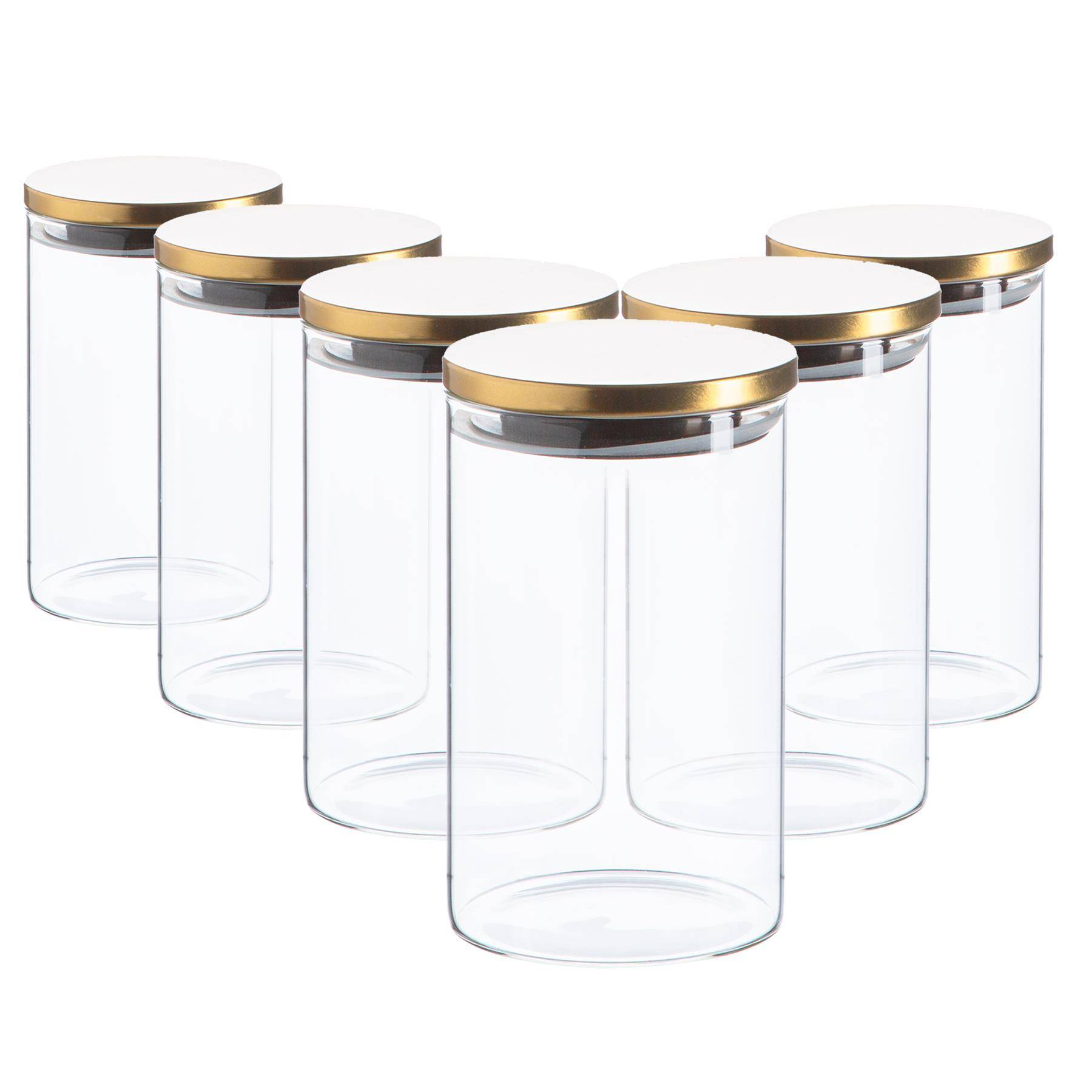 Argon Tableware Scandi Jars with Metallic Lids- Gold - Set of 6 - 1000ml - Image 1