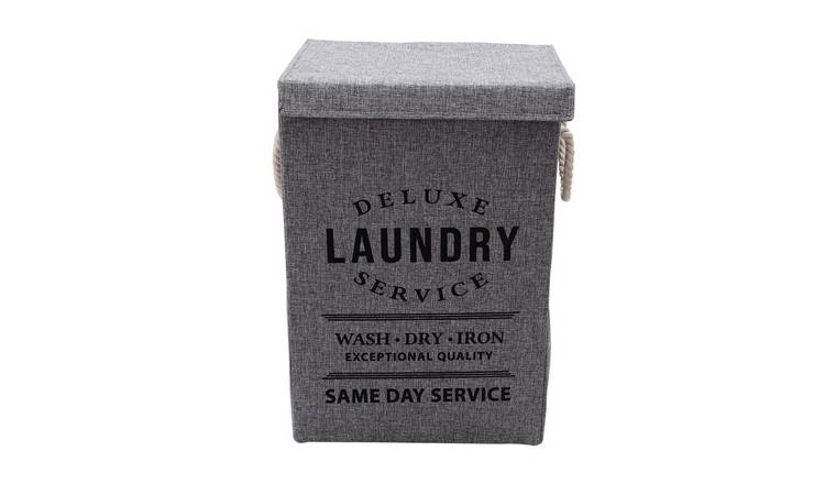 Living and Home Fabric Laundry Basket with Lid - Grey