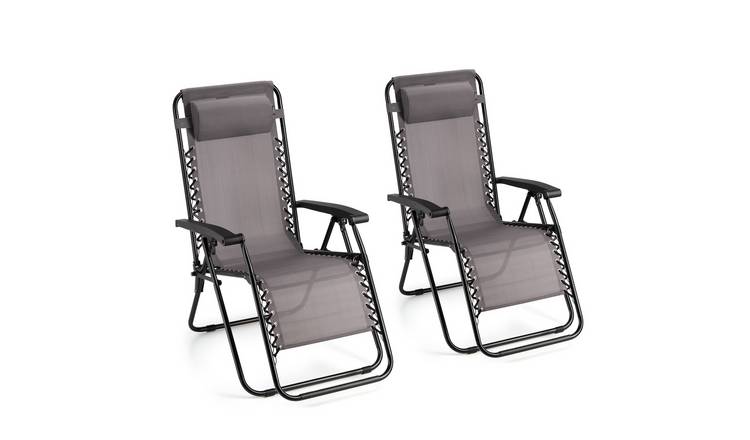 Vonhaus Verona Set of 2 Garden Zero Gravity Chairs - Grey