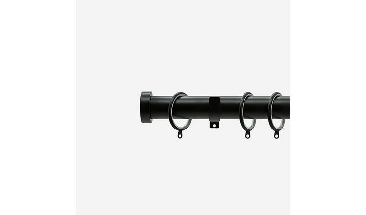 New Edge Blinds Matt Black 28mm Stud Fixed Metal Curtain Pole - 290cm