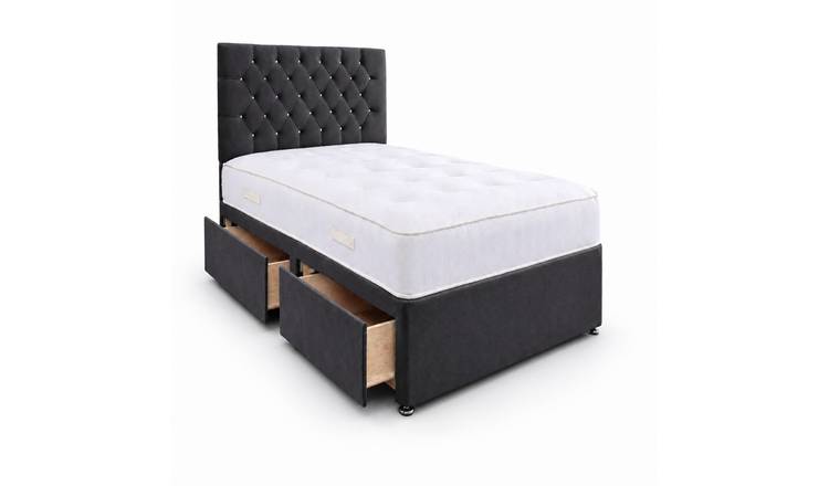 Comfy Deluxe 4ft Small Double   2 Drawer Velvet  Divan Bed Set -  Grey