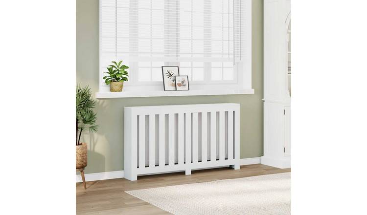 Walplus Vertical Slats Engineered Wood Radiator Cover - White - 149 x 20 x 82 cm
