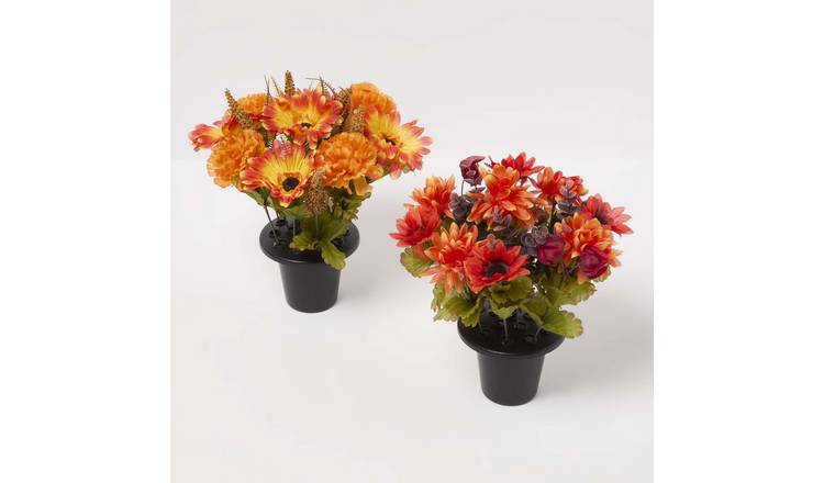 Homescapes Artificial Autumn Flower Arrangement Set - Yellow