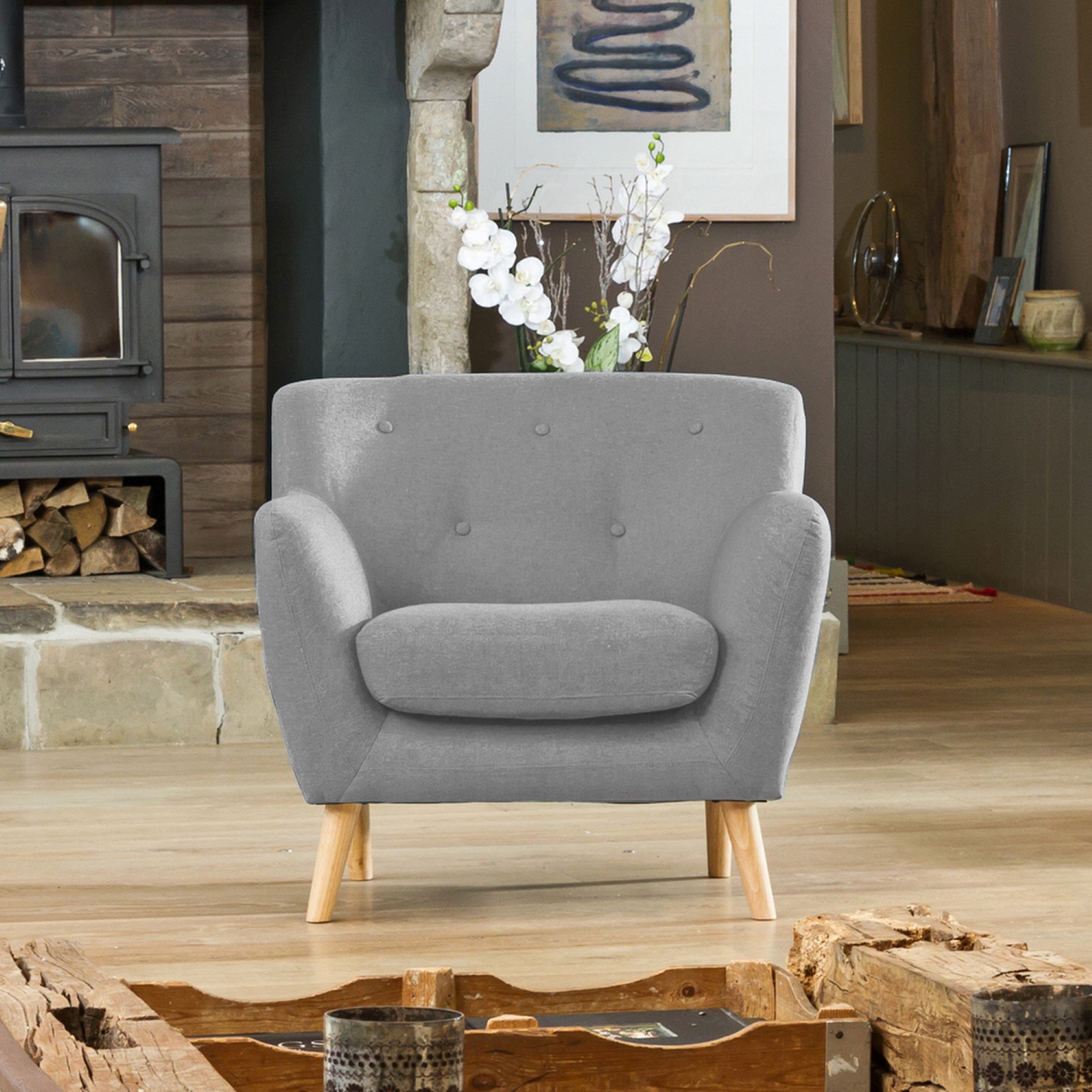 Artemis Home Lynwood  Fabric Armchair - Light Grey - Image 1