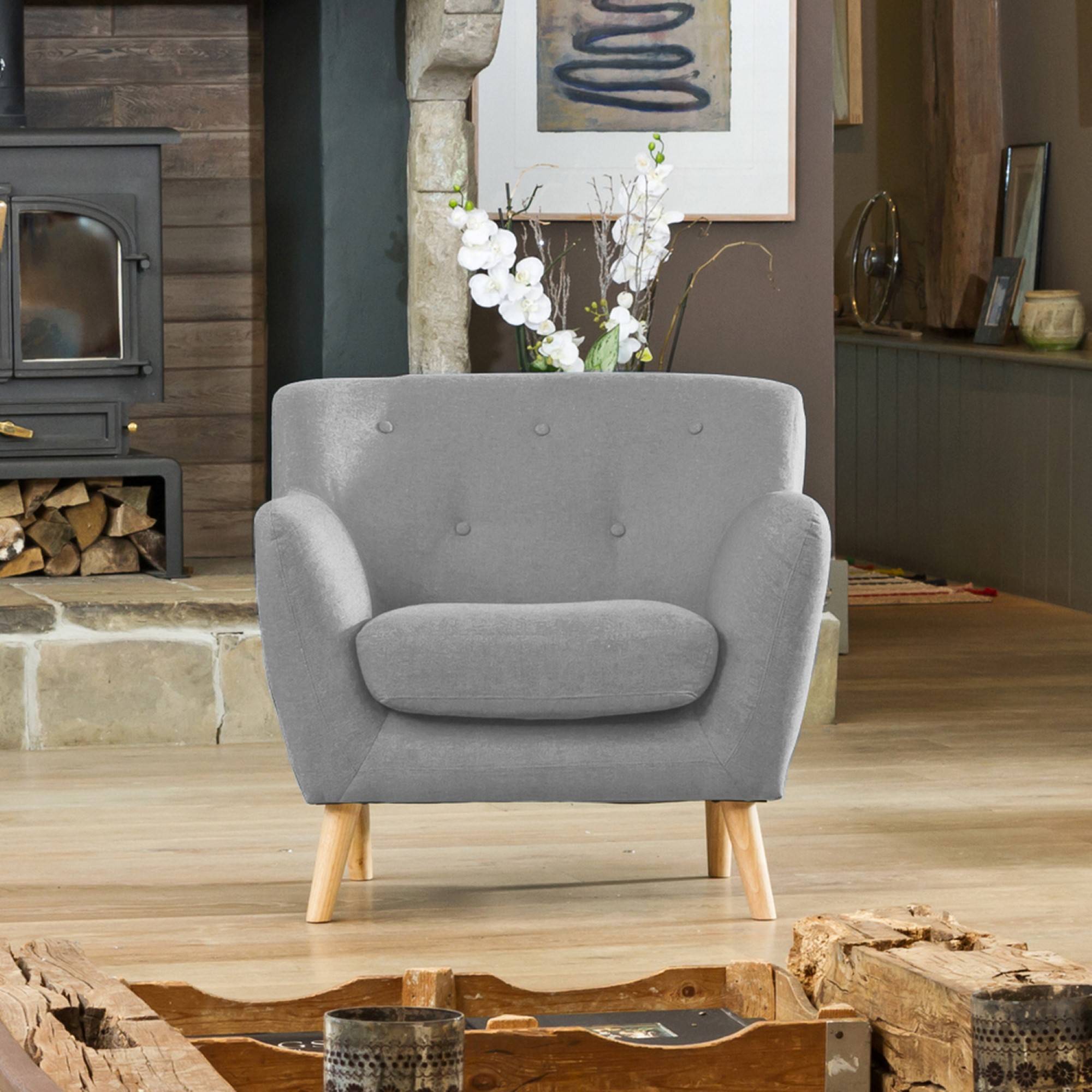 Artemis Home Lynwood  Fabric Armchair - Light Grey - Image 1