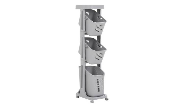 Living and Home 4 Tier Laundry Basket Storage Rack - Grey