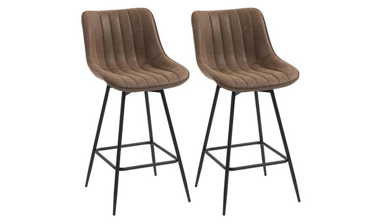 HOMCOM Set of 2 Swivel Height Adjustable Bar Stools - Brown