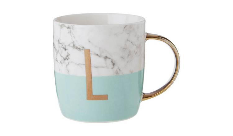 Orsina Frosted Deco L Marble Effect Monogram Mug – Green