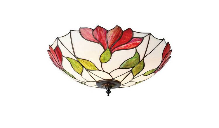 Loops Direct Tiffany Glass Semi Flush Ceiling Light - Red Flower
